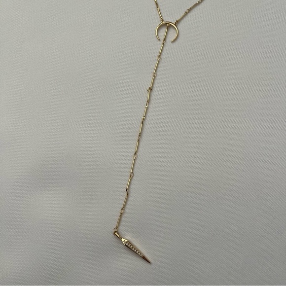 Luv AJ x Rachel Zoe Crescent Moon Pave Tusk Gold Tone Lariat Crystal Necklace - Picture 14 of 16